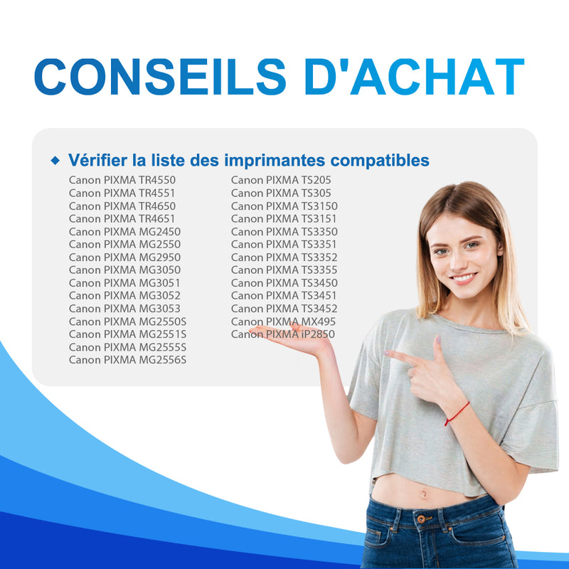 Pack Compatible Canon PG-545XL CL-546XL BK + CMY Cartouche d'encre