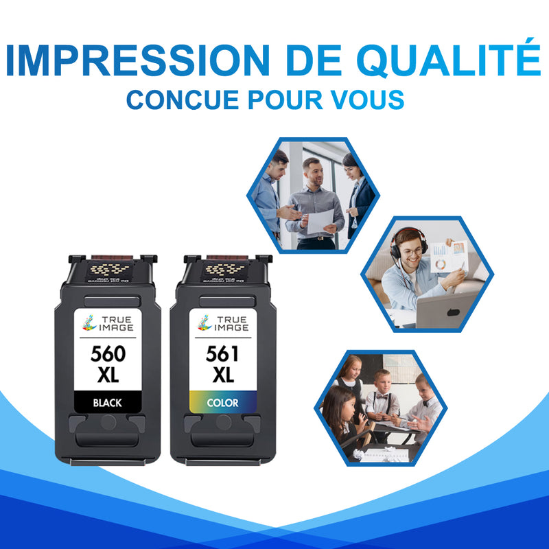 Pack Compatible Canon PG-560XL CL-561XL BK + CMY Cartouche d'encre