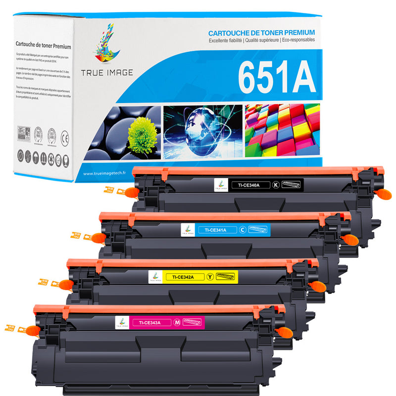 Pack 4 couleurs HP 651A Toners Compatibles | CE340A CE341A CE342A CE343A
