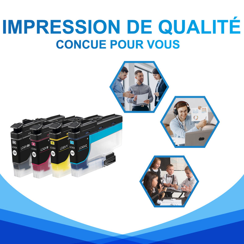 Pack 4 couleurs LC424 Cartouches d'encre compatibles pour Brother DCP-J1200W / J1200WE