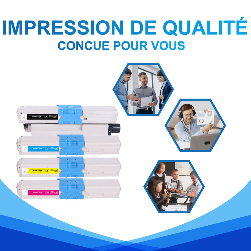 Pack OKI 44973536/5/4/3 CMYK Toners Compatibles | OKI C301DN C321DN MC332DN MC342
